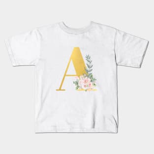 Letter A floral motives and gold design Kids T-Shirt